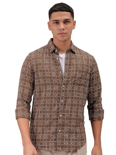 The Indian Garage Co Men's Checked Slim Fit Shirt (0624-SHCHFN-07-03-Brown-XL_Brown