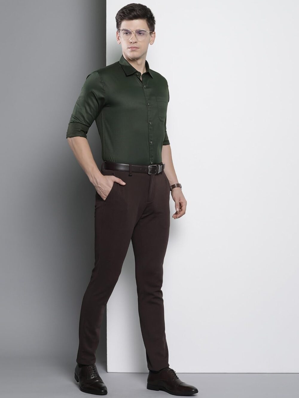 The Indian Garage Co Men's Slim Fit Shirt (0123-SHTWFR-02-04_Olive M) - Image 2