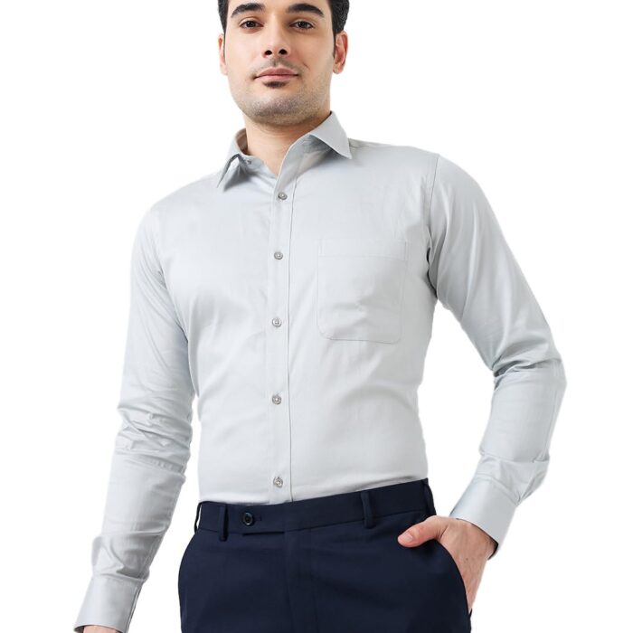 Raymond Men Slim Fit Solid Pattern Cotton Blend Semi Cutaway Collar Full Sleeve Formal Shirt (Size: 44)-RMSX13777-G3 Medium Grey