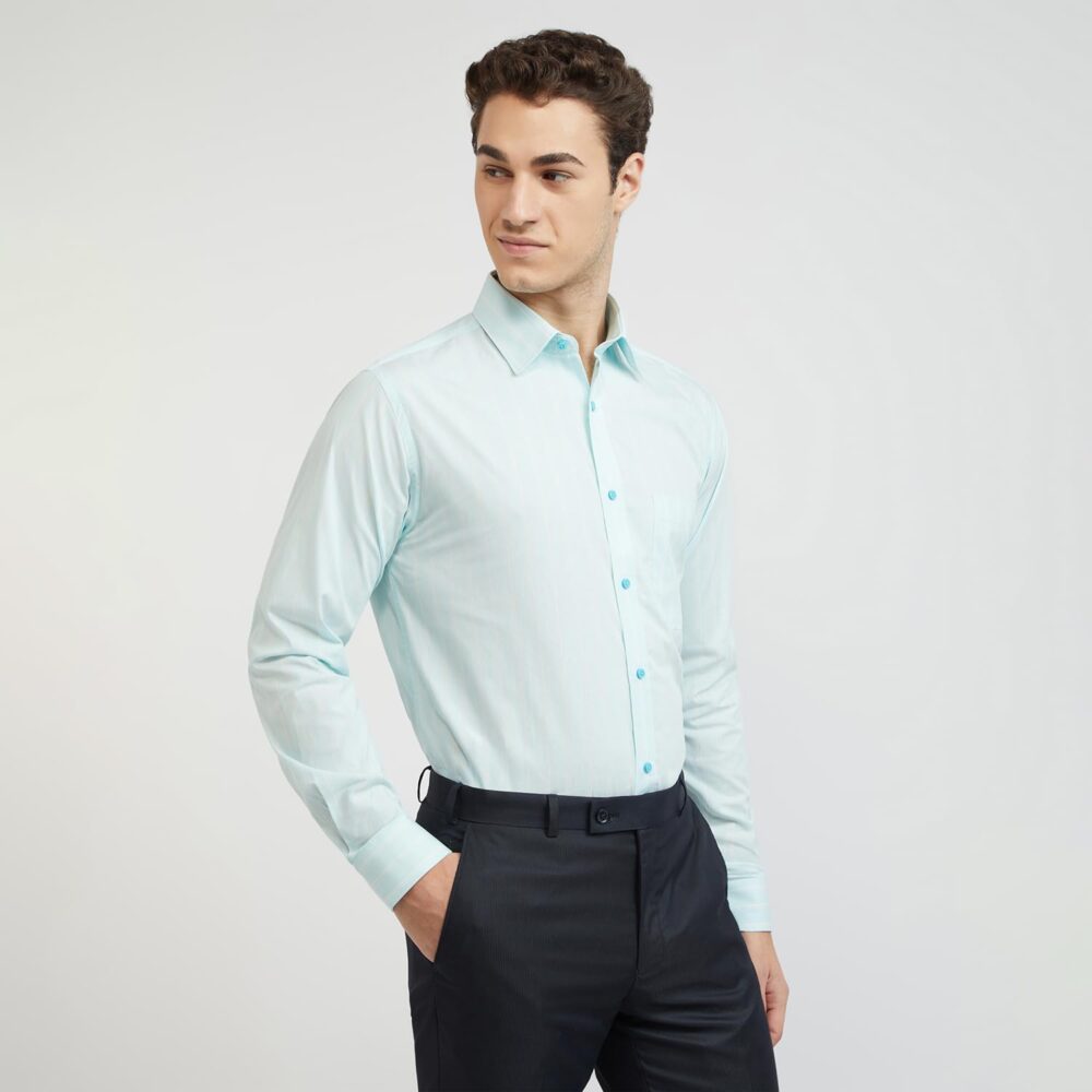 Raymond Men's Slim Fit Pure Cotton Full Sleeve Semi Cutaway Collar Structure Pattern Blue Formal Shirt (Size: 42)-RMSX12789-P3 - Image 7