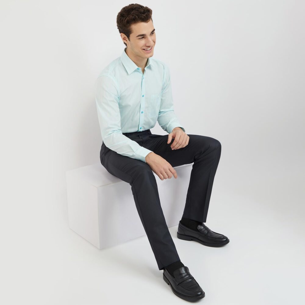 Raymond Men's Slim Fit Pure Cotton Full Sleeve Semi Cutaway Collar Structure Pattern Blue Formal Shirt (Size: 42)-RMSX12789-P3 - Image 4