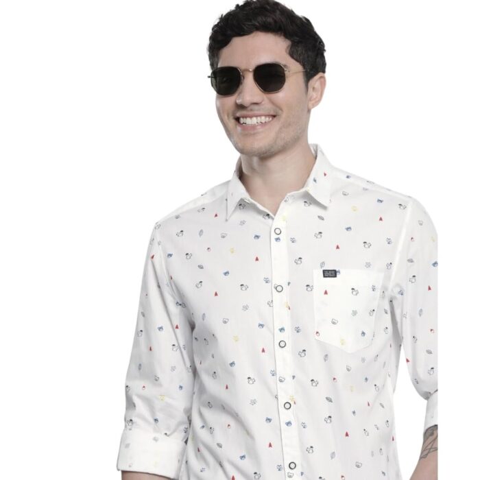 The Indian Garage Co Men's Opaque Printed Slim Fit Shirt (0123-SHPPRP-16-01_White 2XL)