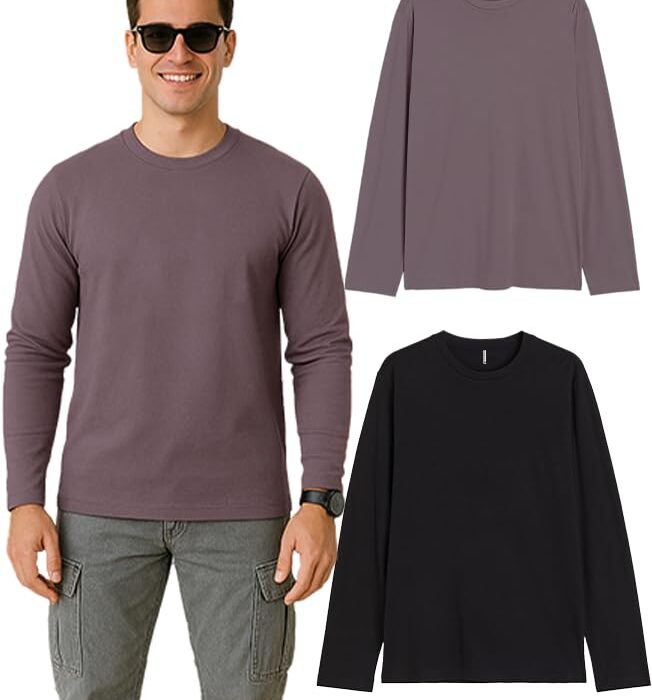 Sleepynuts Men's S to 3XL Premium Full Sleeve Round Neck Plain Combed Cotton Tshirt Combo of Pack of 2 Regular Fit (Black, Mouve -X-Large)