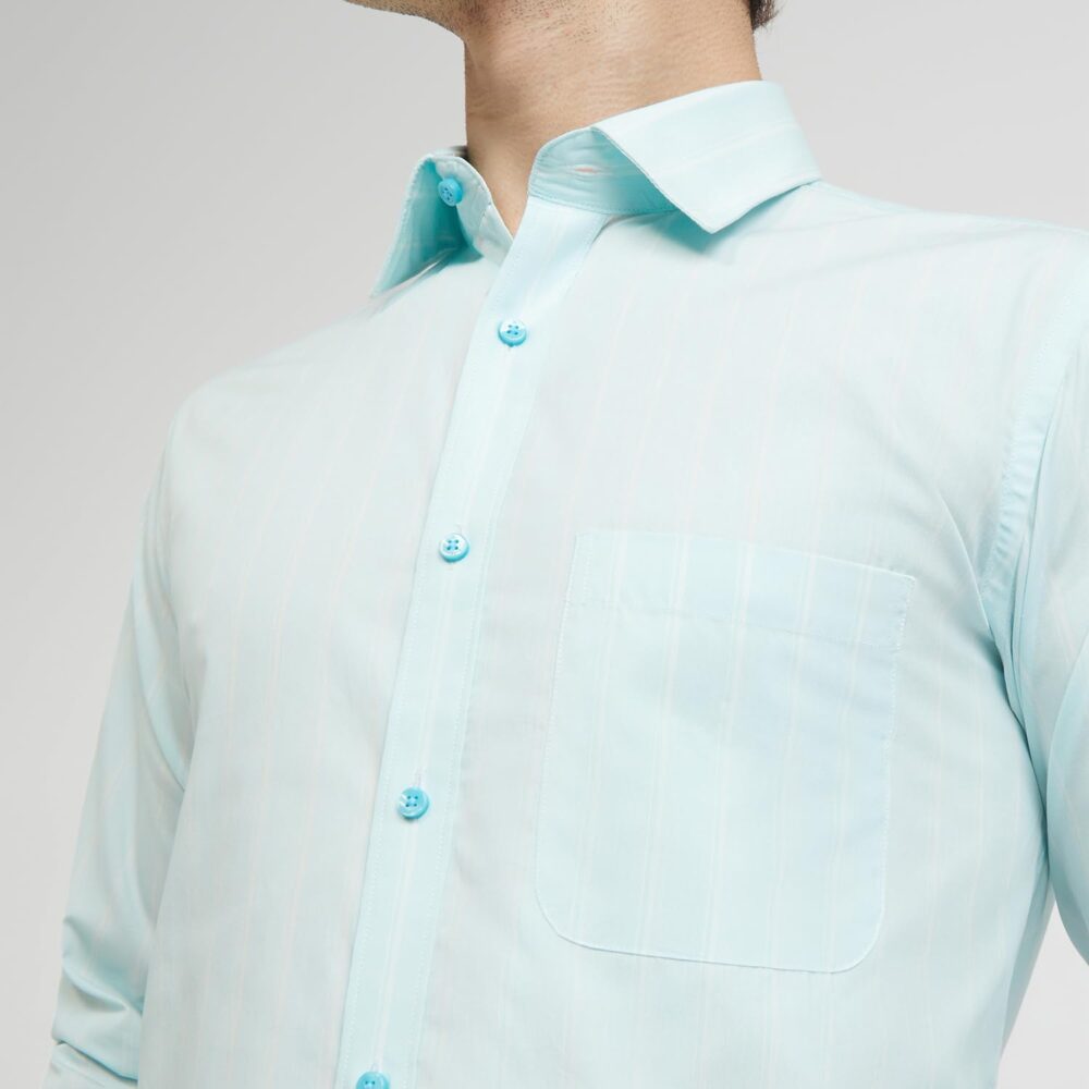 Raymond Men's Slim Fit Pure Cotton Full Sleeve Semi Cutaway Collar Structure Pattern Blue Formal Shirt (Size: 42)-RMSX12789-P3 - Image 2