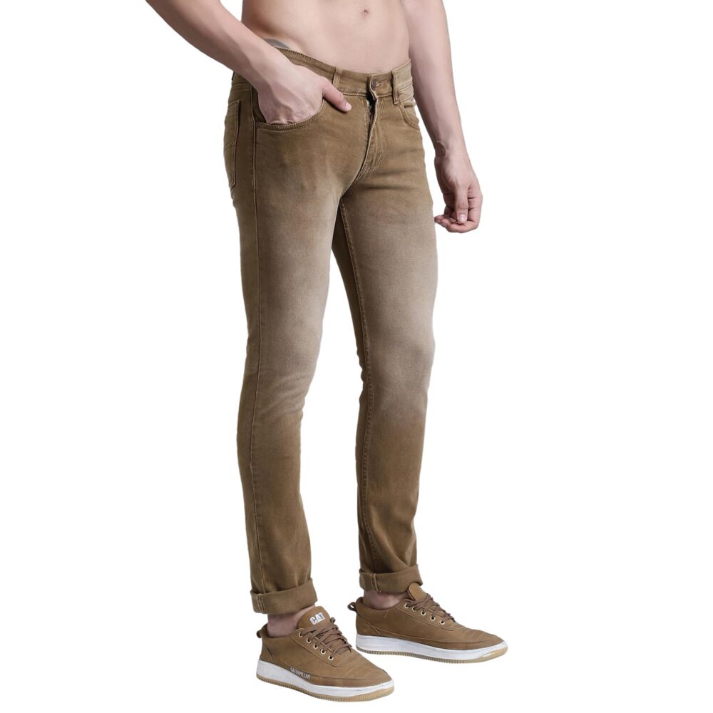 Cantabil Khaki Solid Cotton Denim Flat Front Mid Rise Full Length Regular Fit Casual Jeans for Men | Denim for Mens | Mens Full Length Cotton Casual Jeans (MDNM00417A_Khaki_34) - Image 5