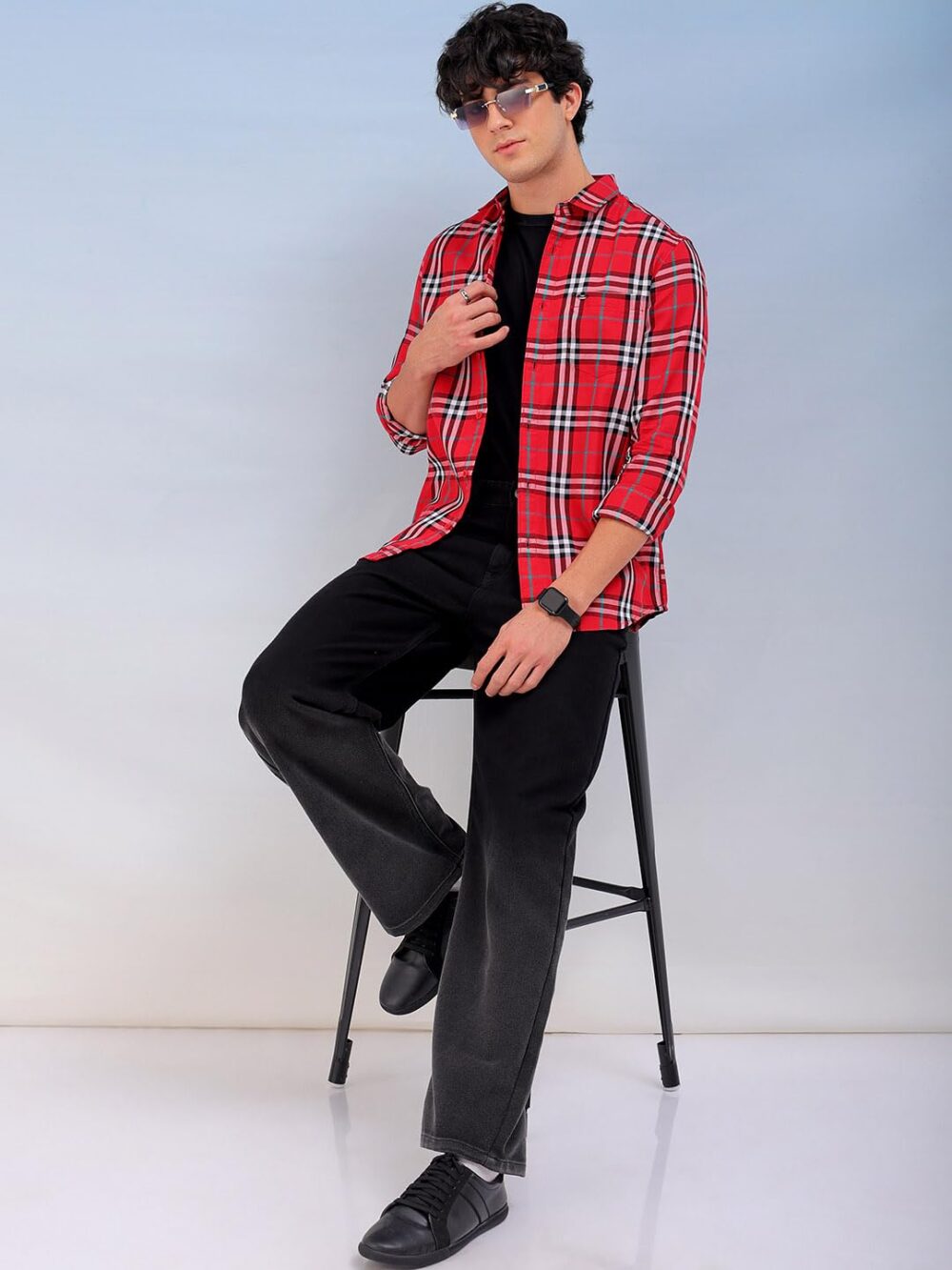 The Indian Garage Co Men's Cotton Slim Fit Shirt (1223-SHCHYD-05-01-Red-L_Red, Large - Image 2