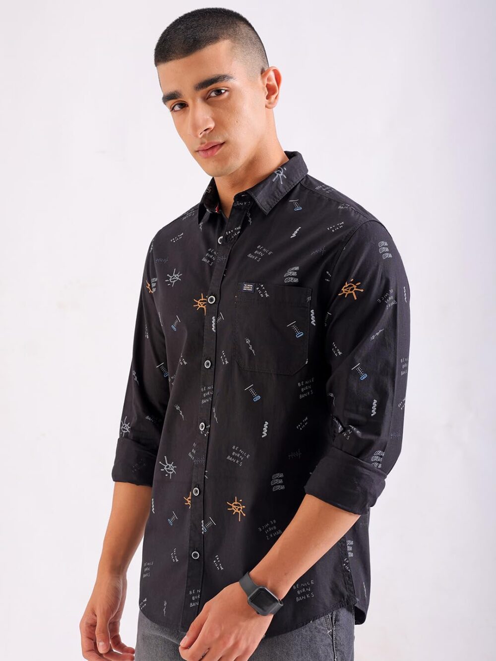 The Indian Garage Co Men's Slim Fit Shirt (0122-SH156-12_Black M) - Image 6