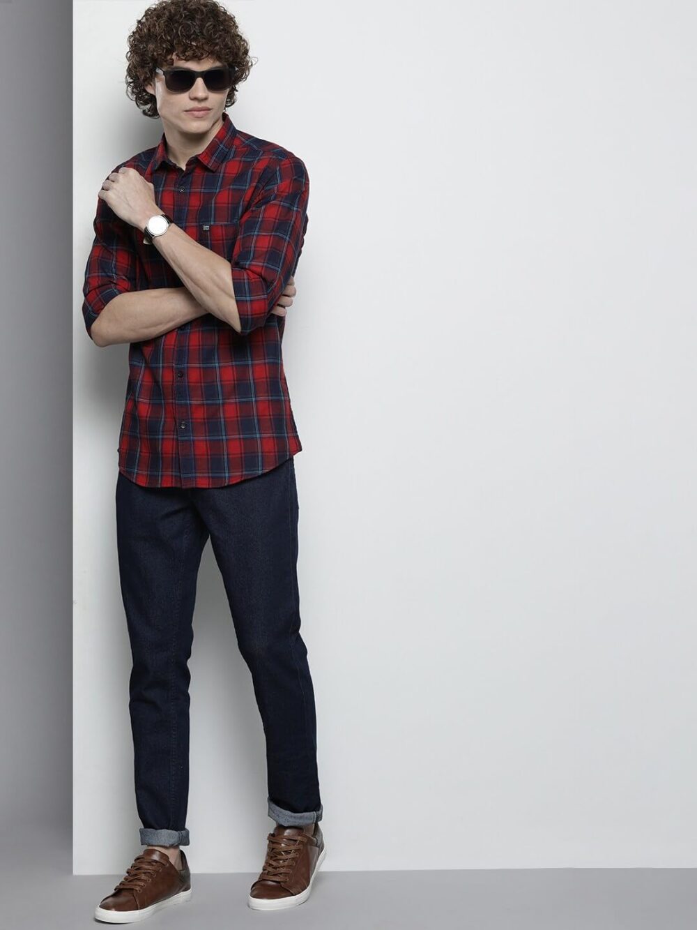 The Indian Garage Co Men's Checkered Slim Fit Shirt (1121-SH125-16_Red & Navy L) - Image 2