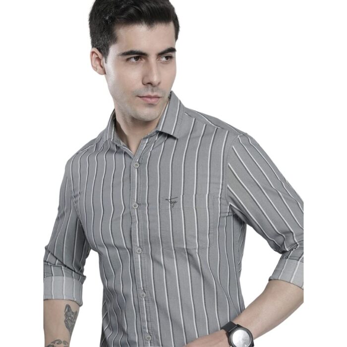 The Indian Garage Co Men's Striped Slim Fit Shirt (1122-SHCSOXYD-05-02_Grey 2XL)
