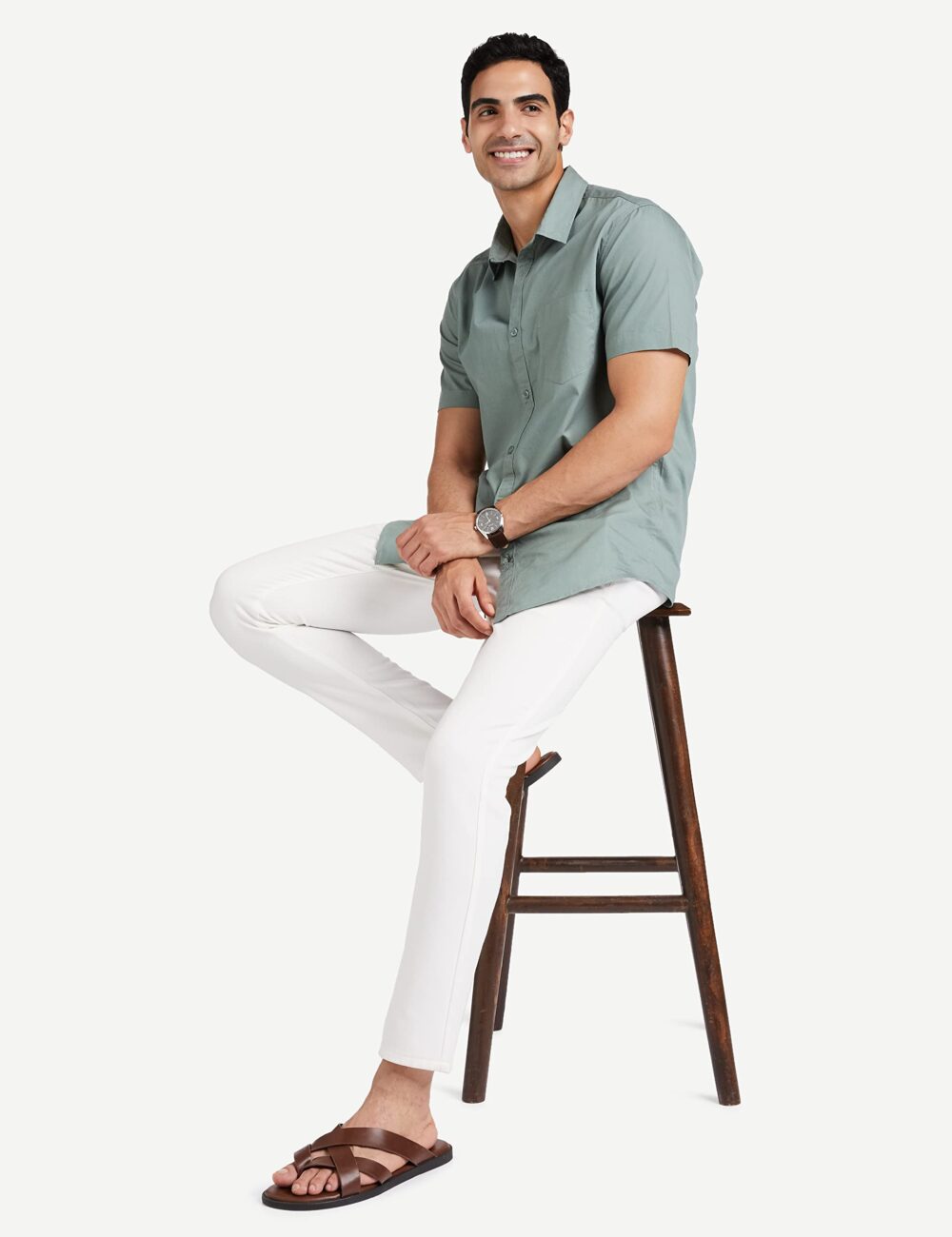 Amazon Brand - Symbol Men's Cotton Shirt | Casual | Plain | Half Sleeve - Regular Fit (Available in Plus Size) (Granite Green_L) - Image 8