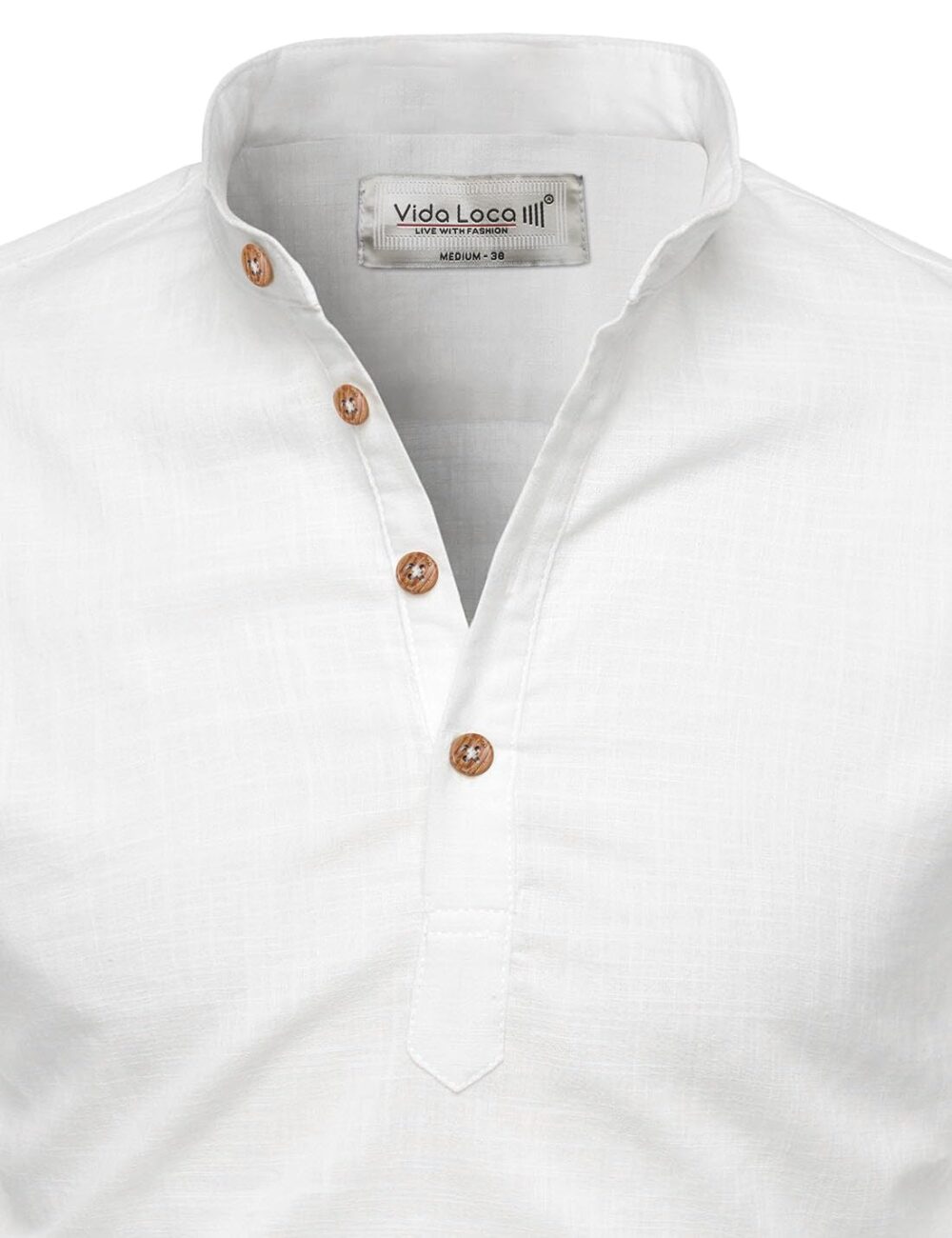 Vida Loca Full Sleeve Mandarin Collor Cotton Casual Slim Fit Shirt for Men's (White, 38) - Image 6