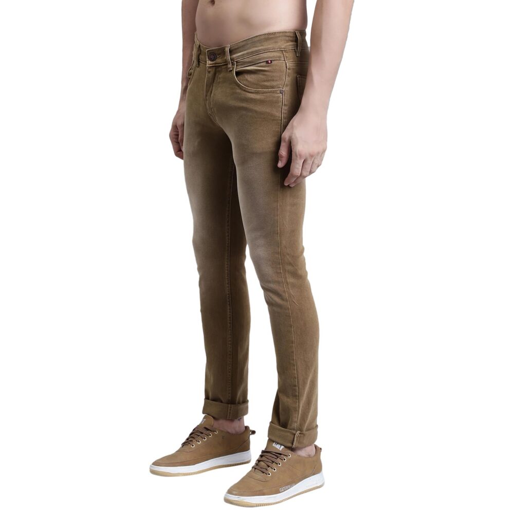 Cantabil Khaki Solid Cotton Denim Flat Front Mid Rise Full Length Regular Fit Casual Jeans for Men | Denim for Mens | Mens Full Length Cotton Casual Jeans (MDNM00417A_Khaki_34) - Image 6