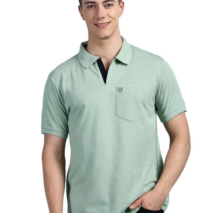Lux Cozi Men's Half Sleeve Soild Casual T-Shirt with Chest Pocket_COZI_2122_MTGRN_L_1PC Mint Green