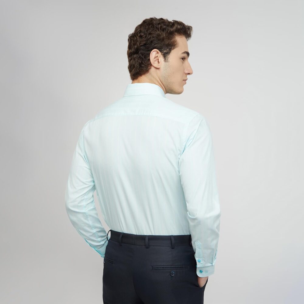 Raymond Men's Slim Fit Pure Cotton Full Sleeve Semi Cutaway Collar Structure Pattern Blue Formal Shirt (Size: 42)-RMSX12789-P3 - Image 5
