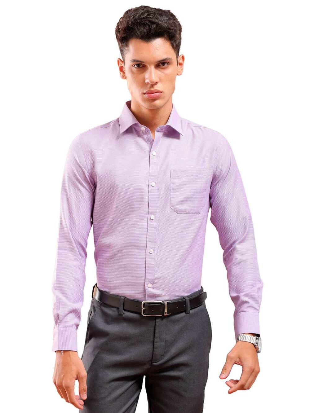 The Indian Garage Co Men Slim Fit Solid Formal Shirt (Purple_S)