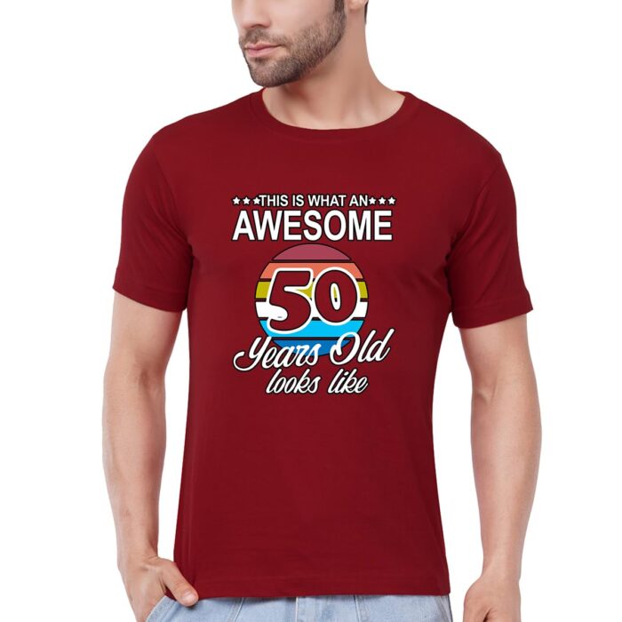 Caseria Men's Cotton Graphic Printed Half Sleeve T-Shirt - Awesome 50 (Maroon, XL)