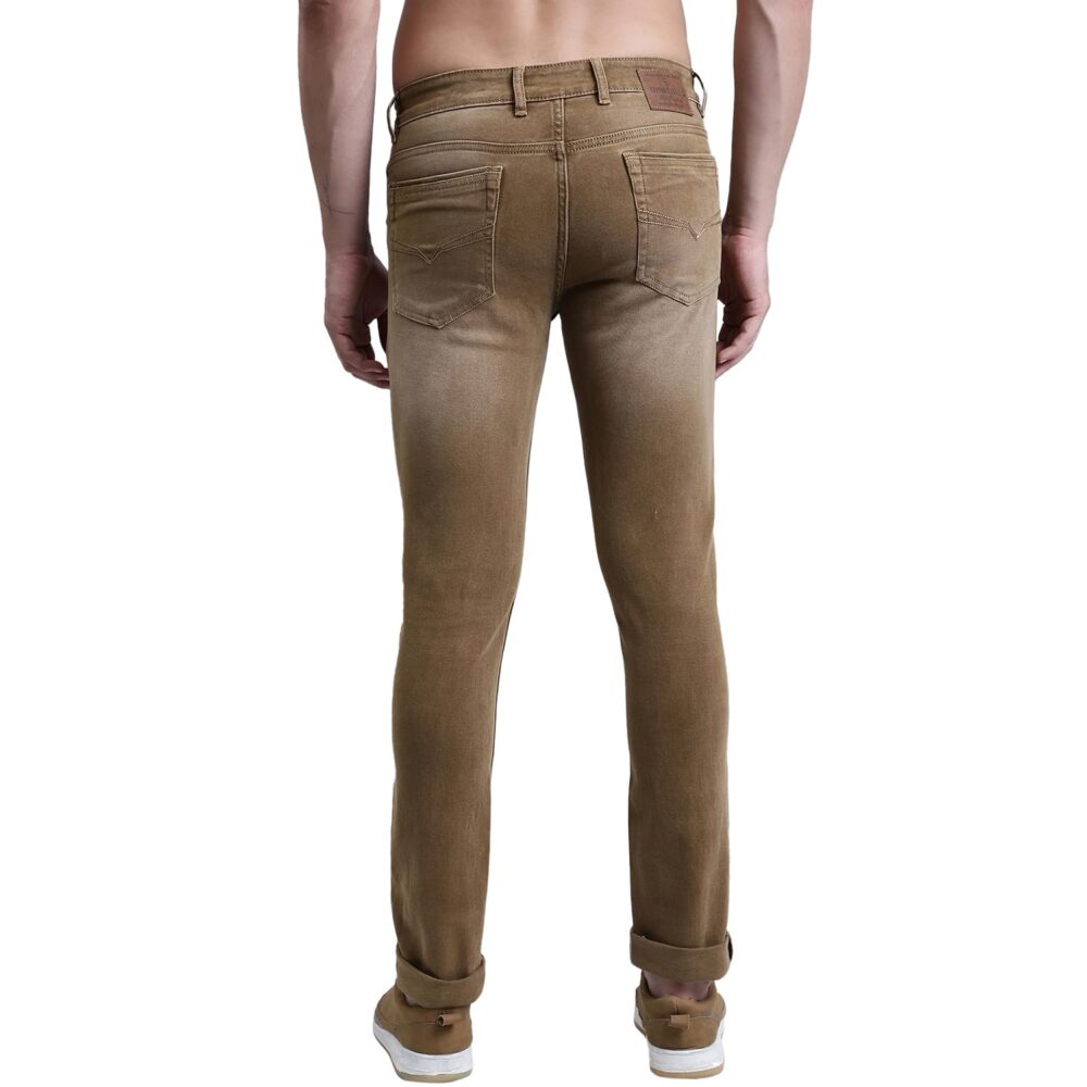 Cantabil Khaki Solid Cotton Denim Flat Front Mid Rise Full Length Regular Fit Casual Jeans for Men | Denim for Mens | Mens Full Length Cotton Casual Jeans (MDNM00417A_Khaki_34) - Image 4