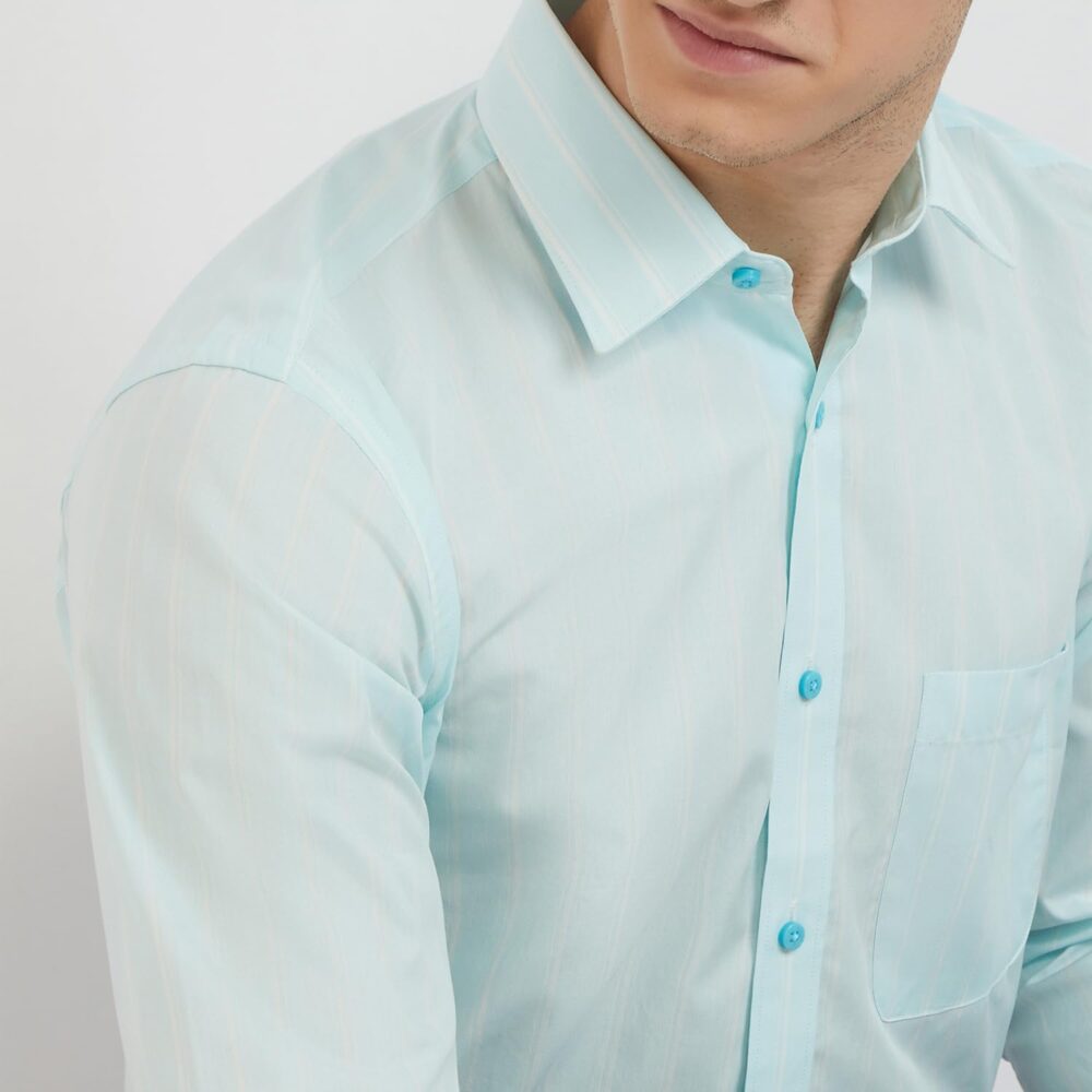 Raymond Men's Slim Fit Pure Cotton Full Sleeve Semi Cutaway Collar Structure Pattern Blue Formal Shirt (Size: 42)-RMSX12789-P3 - Image 3