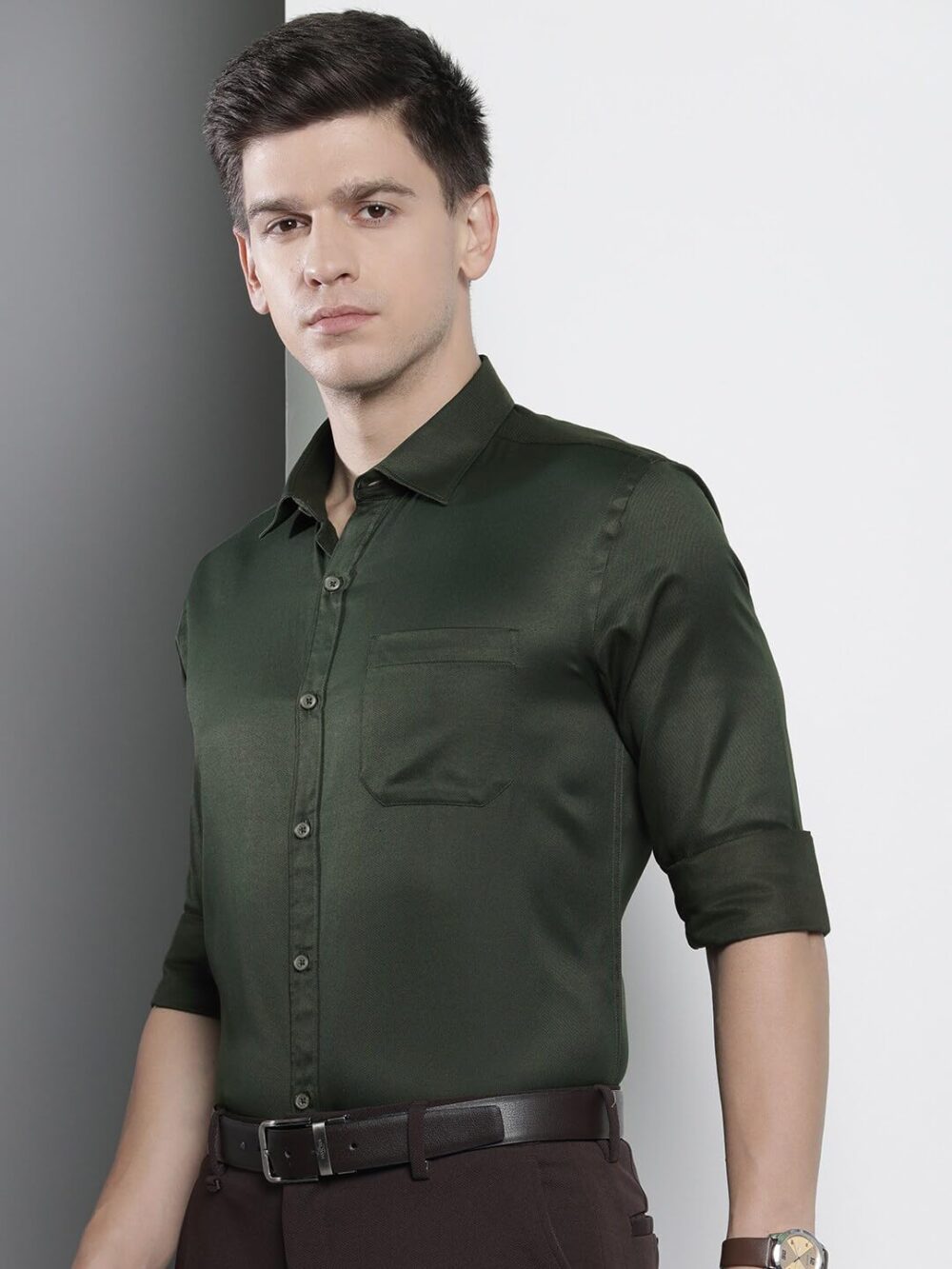 The Indian Garage Co Men's Slim Fit Shirt (0123-SHTWFR-02-04_Olive M) - Image 3