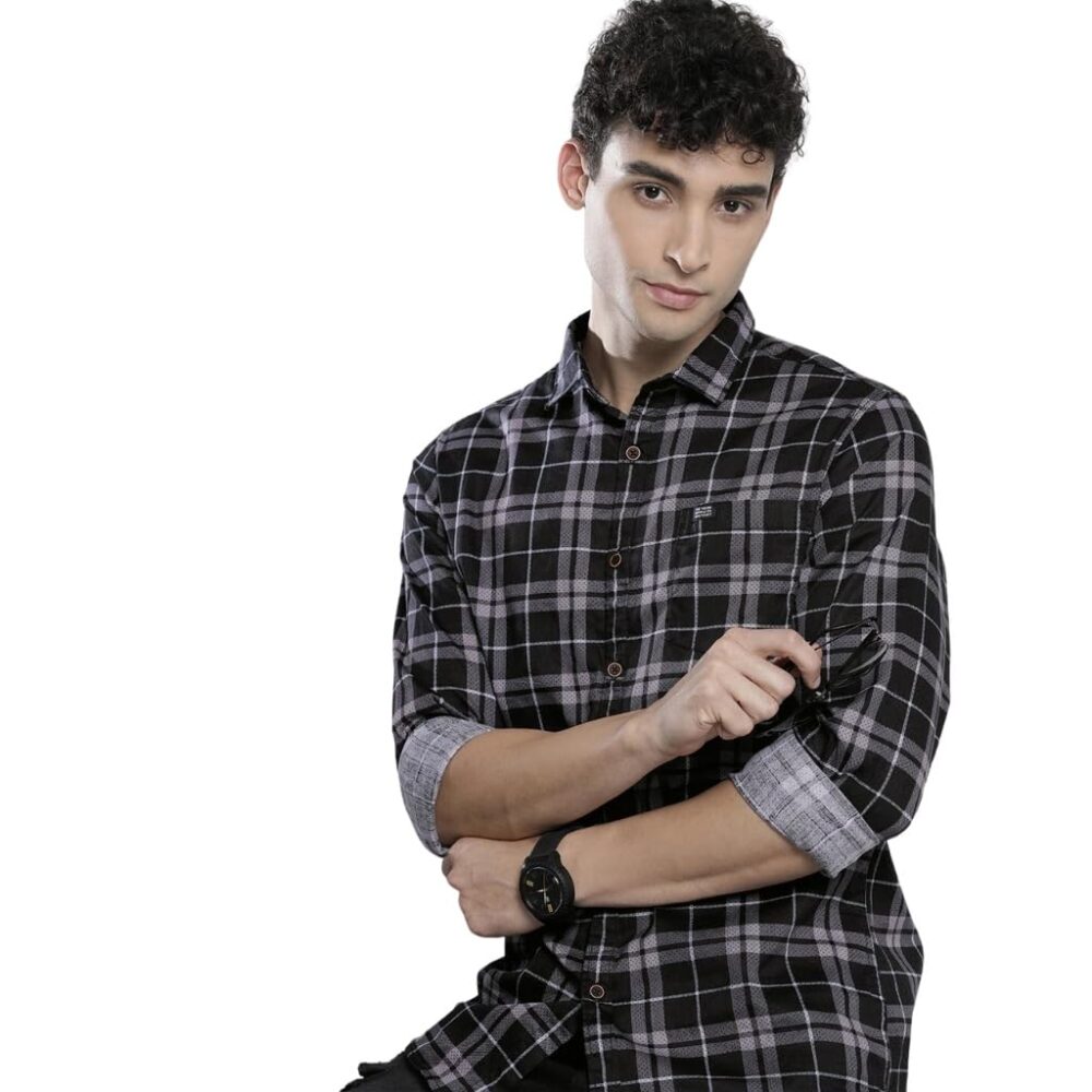 The Indian Garage Co Men's Slim Fit Shirt (0422-SH233-01_Black S)