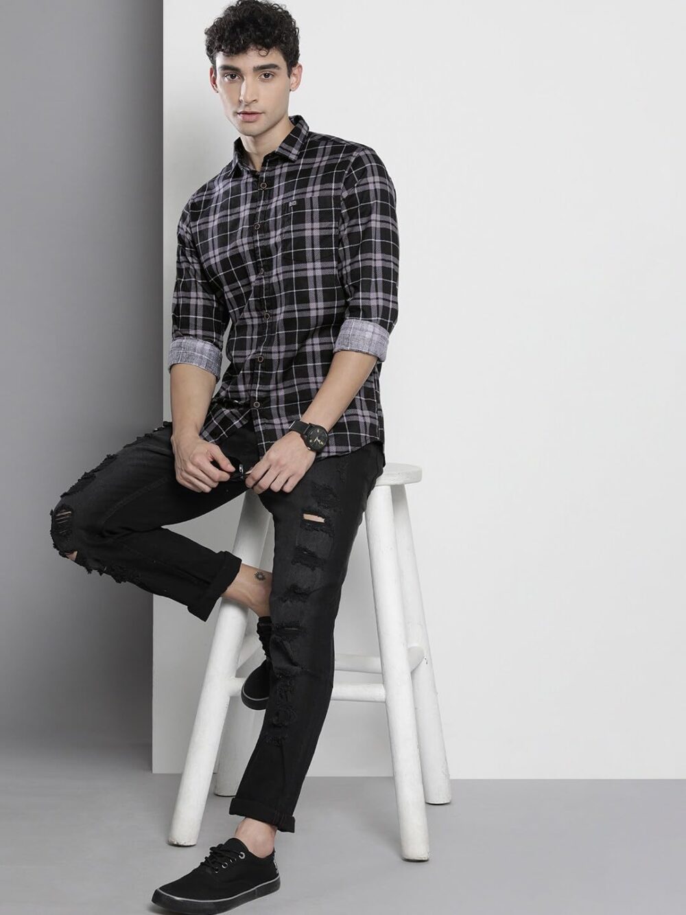 The Indian Garage Co Men's Slim Fit Shirt (0422-SH233-01_Black S) - Image 2