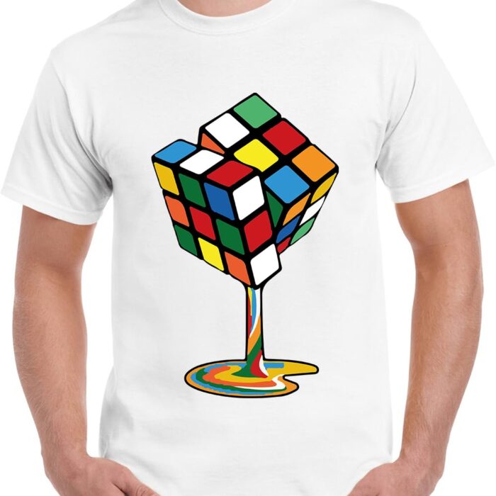 Caseria Men's Cotton Graphic Printed Half Sleeve T-Shirt - Multicolor Cube (White, Small)