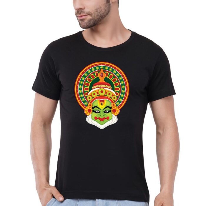 Caseria Men's Cotton Graphic Printed Half Sleeve T-Shirt - Kathakali Kerala (Black, MD)