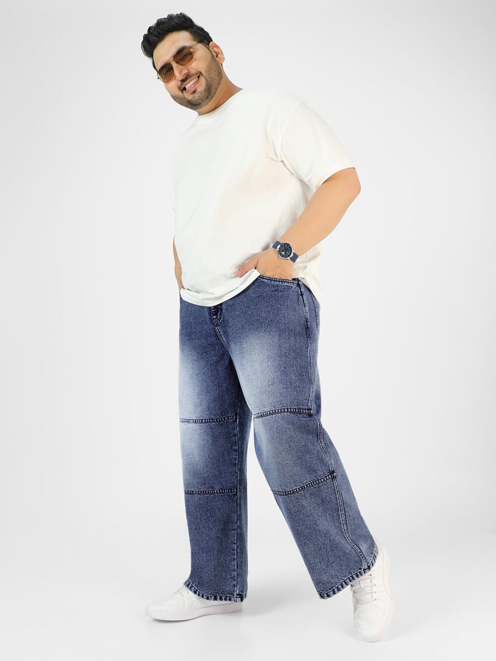 Urbano Plus Men's Blue Loose Baggy Fit Cut and Sew Panelled Jeans Non-Stretchable (plusjeanlosblcnsp-mblue-36) - Image 3