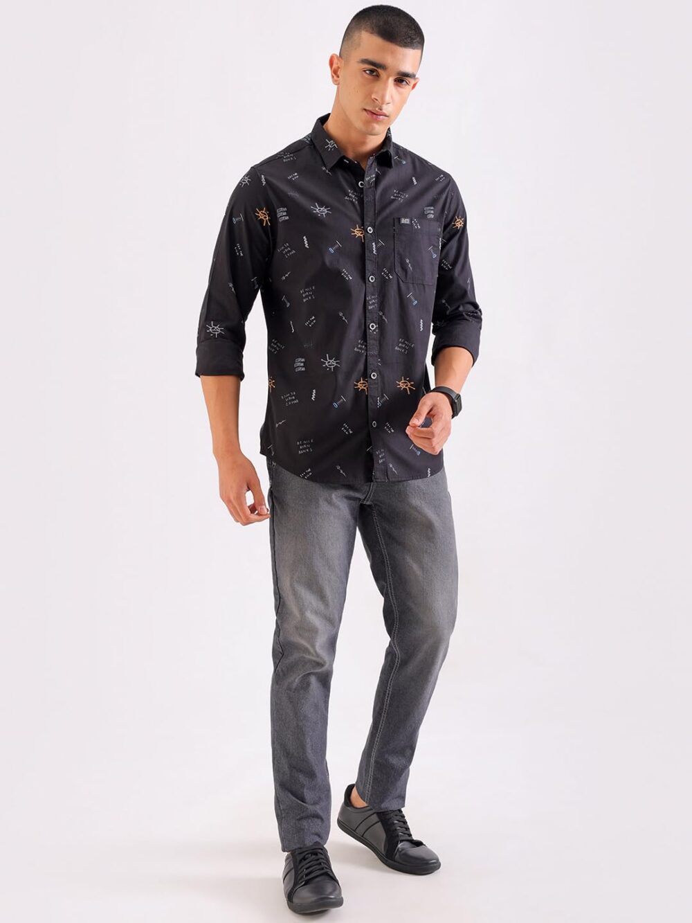 The Indian Garage Co Men's Slim Fit Shirt (0122-SH156-12_Black M) - Image 3