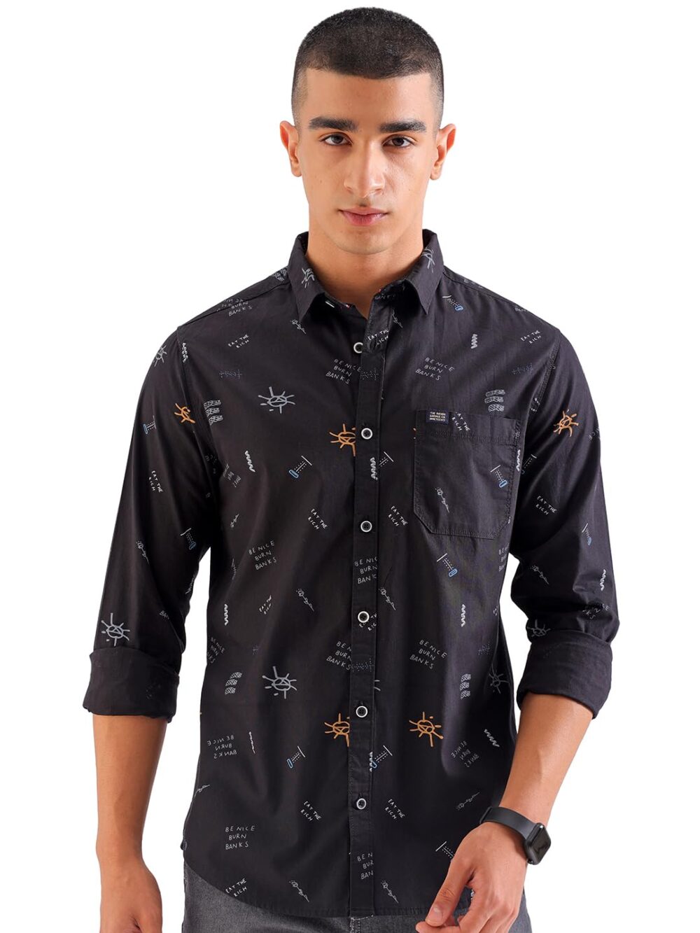 The Indian Garage Co Men's Slim Fit Shirt (0122-SH156-12_Black M)