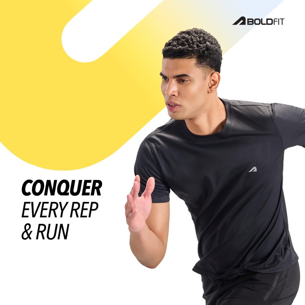 Boldfit Men's Regular Fit T-Shirt (BFTBM3003_Regular fit Gym Dry Tshirt_Black_L - Image 2