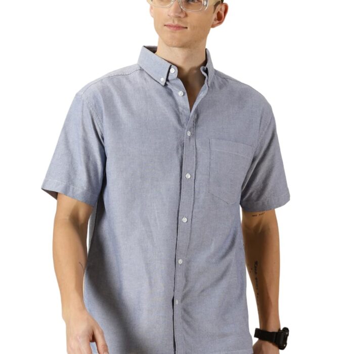 Thomas Scott Men Relaxed Boxy Pure Cotton Casual Shirt (Navy Blue, Small)