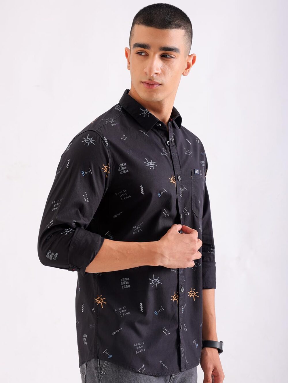 The Indian Garage Co Men's Slim Fit Shirt (0122-SH156-12_Black M) - Image 4