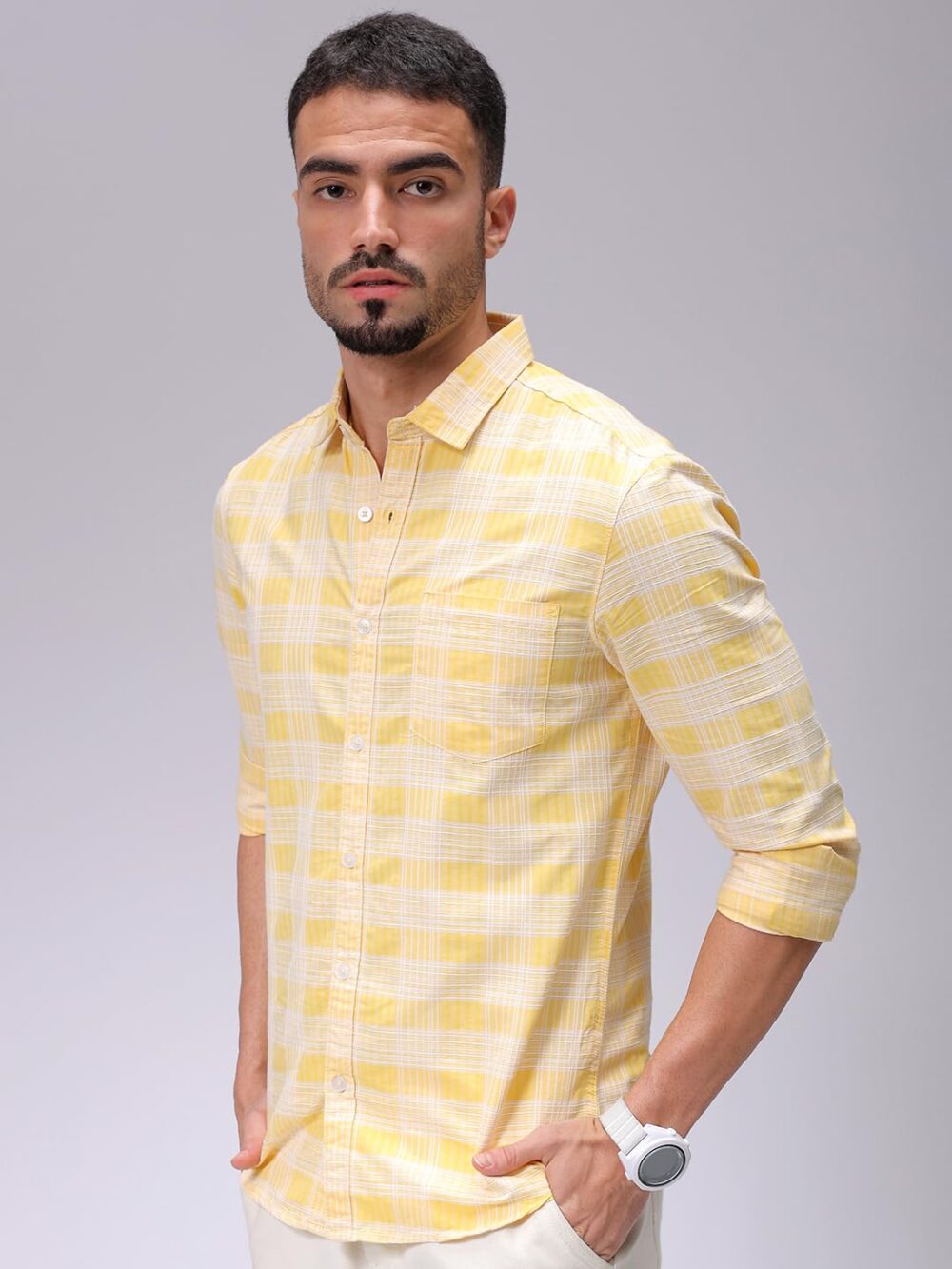 The Indian Garage Co Men Slim Fit Checked Casual Shirt (Yellow_S) - Image 5