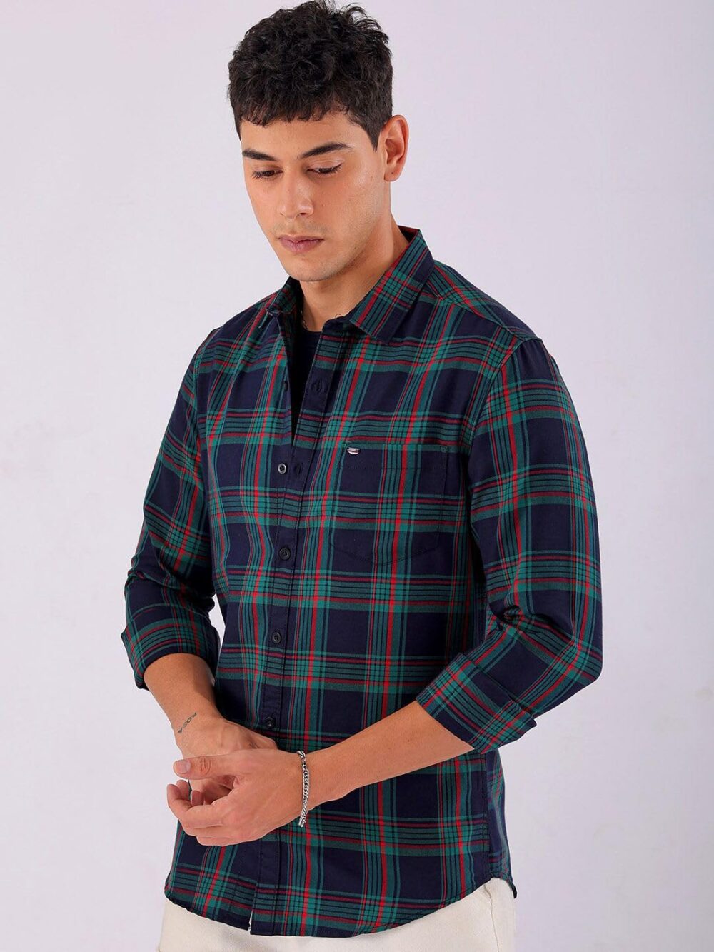 The Indian Garage Co Men Slim Fit Checked Casual Shirt (Green_L) - Image 3