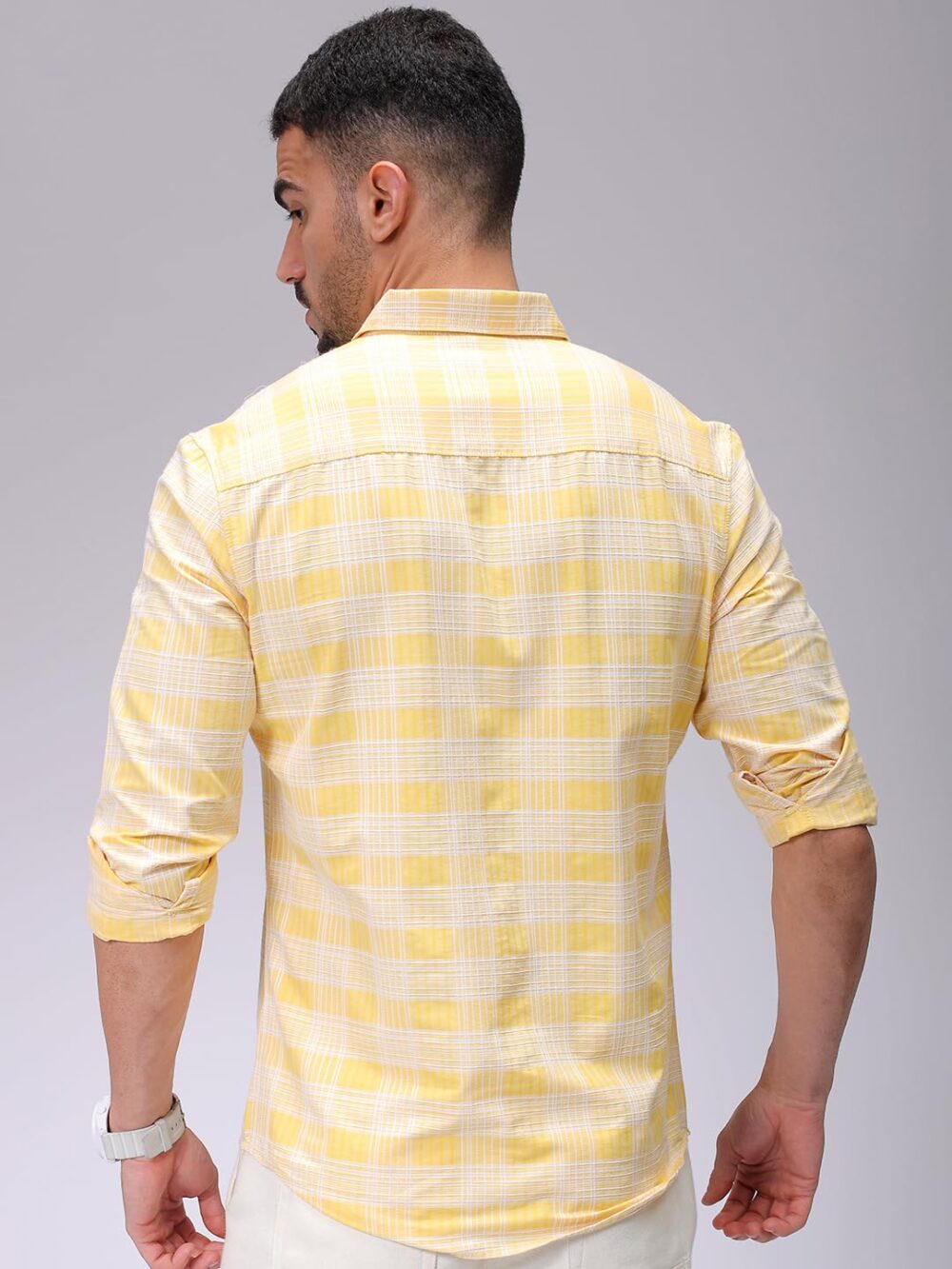 The Indian Garage Co Men Slim Fit Checked Casual Shirt (Yellow_S) - Image 7
