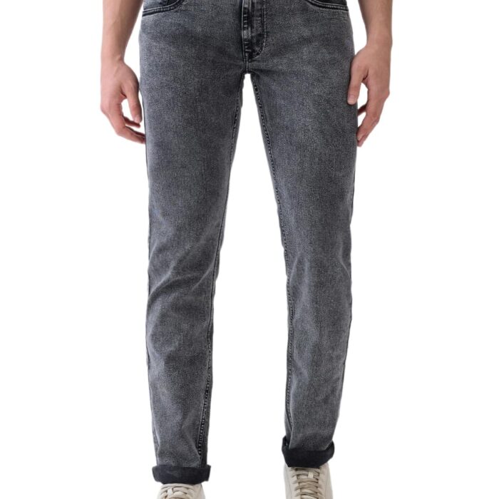 Parx Men Low Rise Tapered Fit Twill Pattern Cotton Polyester Blend Flat Front Jeans