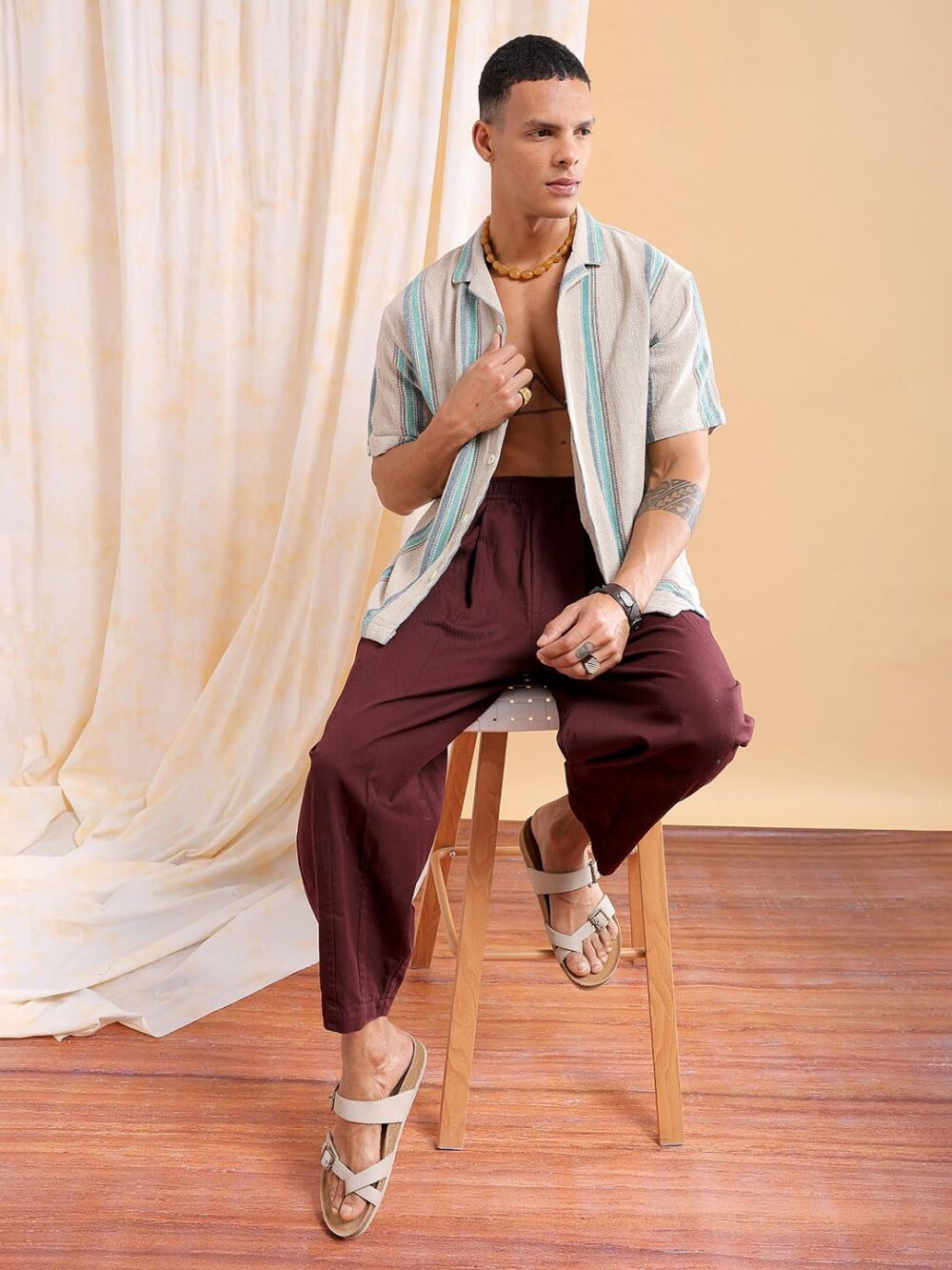 The Indian Garage Co Men's Cotton Relaxed Fit Shirt (0923-SHMKRS-08-01_Off White, Large - Image 4