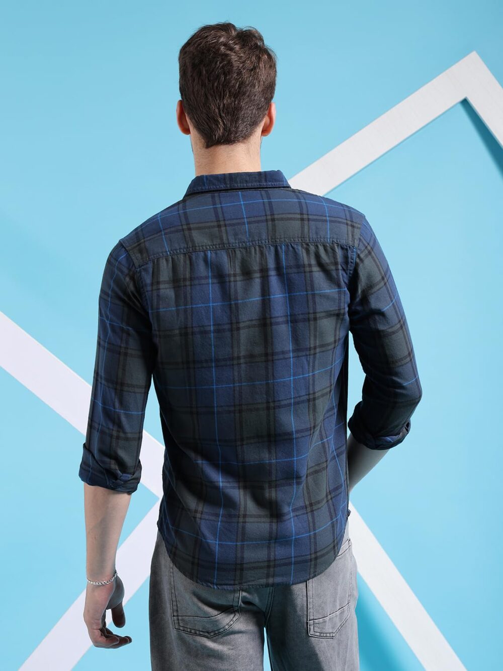 The Indian Garage Co Men's Checkered Regular Fit Shirt (0123-SHYDCH-38-01_Blue M) - Image 3