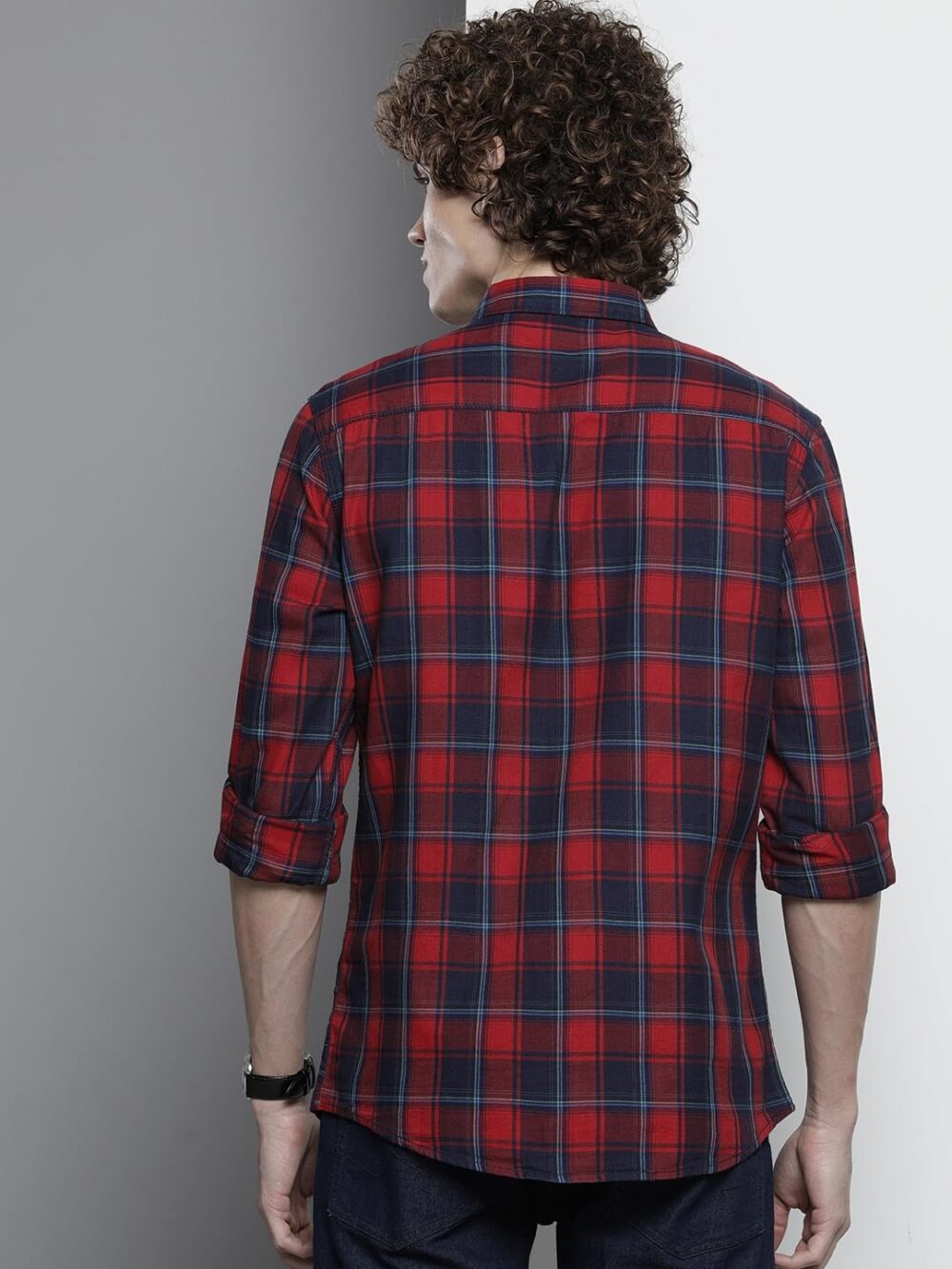 The Indian Garage Co Men's Checkered Slim Fit Shirt (1121-SH125-16_Red & Navy L) - Image 4