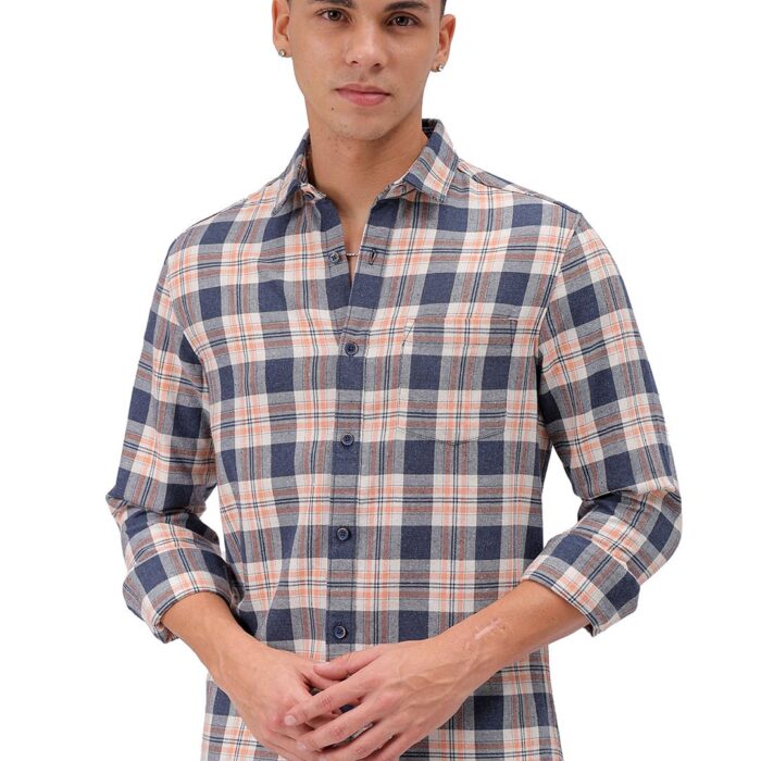The Indian Garage Co Men's Checked Slim Fit Shirt (0624-SHCHYD-01-02-Coral-S_Coral