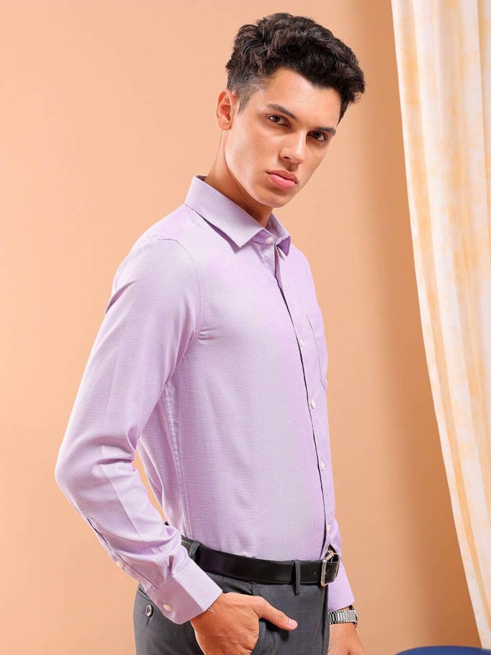 The Indian Garage Co Men Slim Fit Solid Formal Shirt (Purple_S) - Image 6