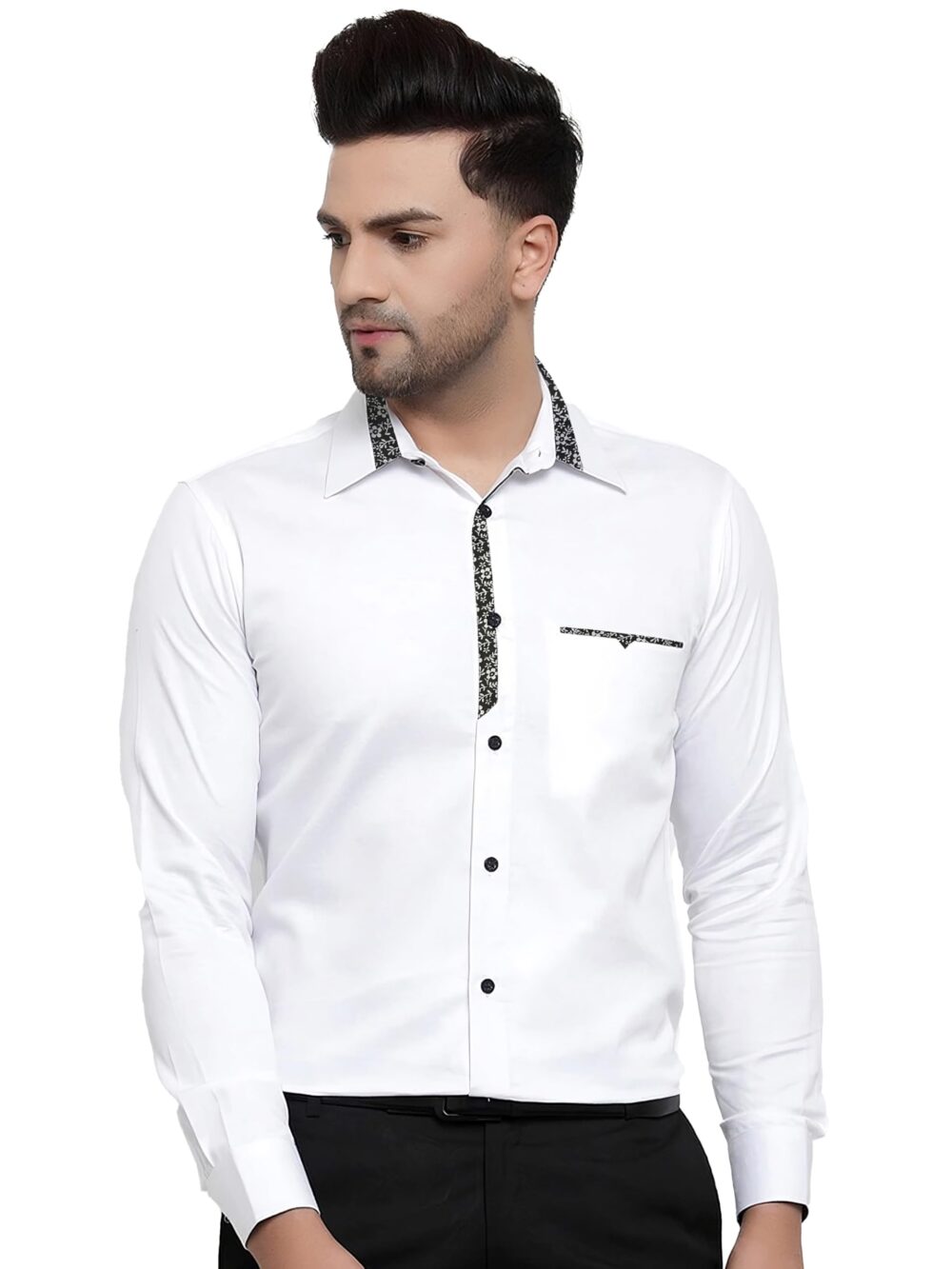 WEBRIC Men's Stylish Solid Cotton White Casual Shirt for Men Full Sleeves