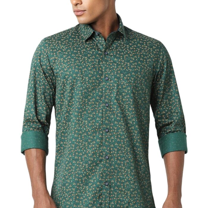Peter England Men's Printed Festive Shirt Teal