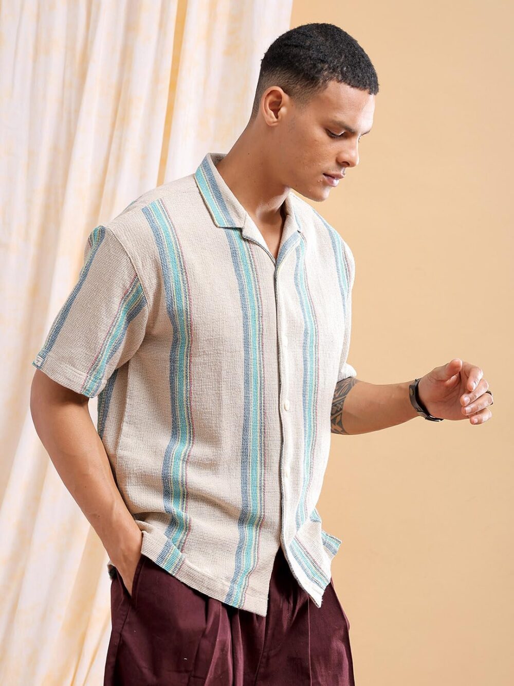 The Indian Garage Co Men's Cotton Relaxed Fit Shirt (0923-SHMKRS-08-01_Off White, Large - Image 2