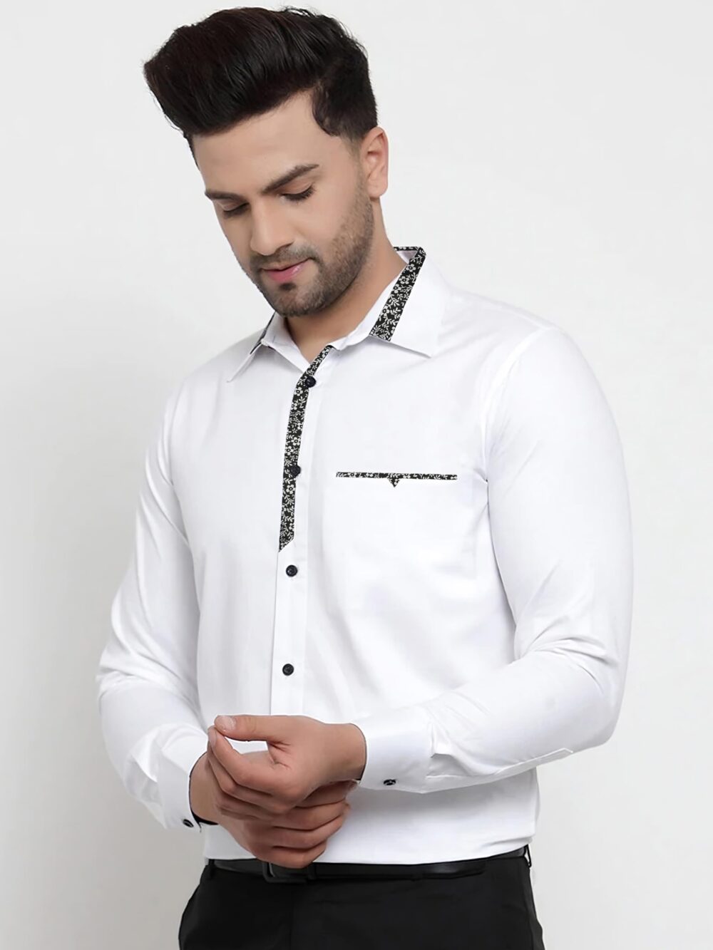 WEBRIC Men's Stylish Solid Cotton White Casual Shirt for Men Full Sleeves - Image 3