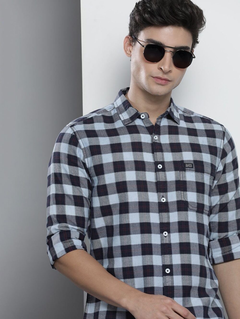 The Indian Garage Co Blue Regular Fit Spread Collar Checkered Long Sleeves Shirt - Image 6