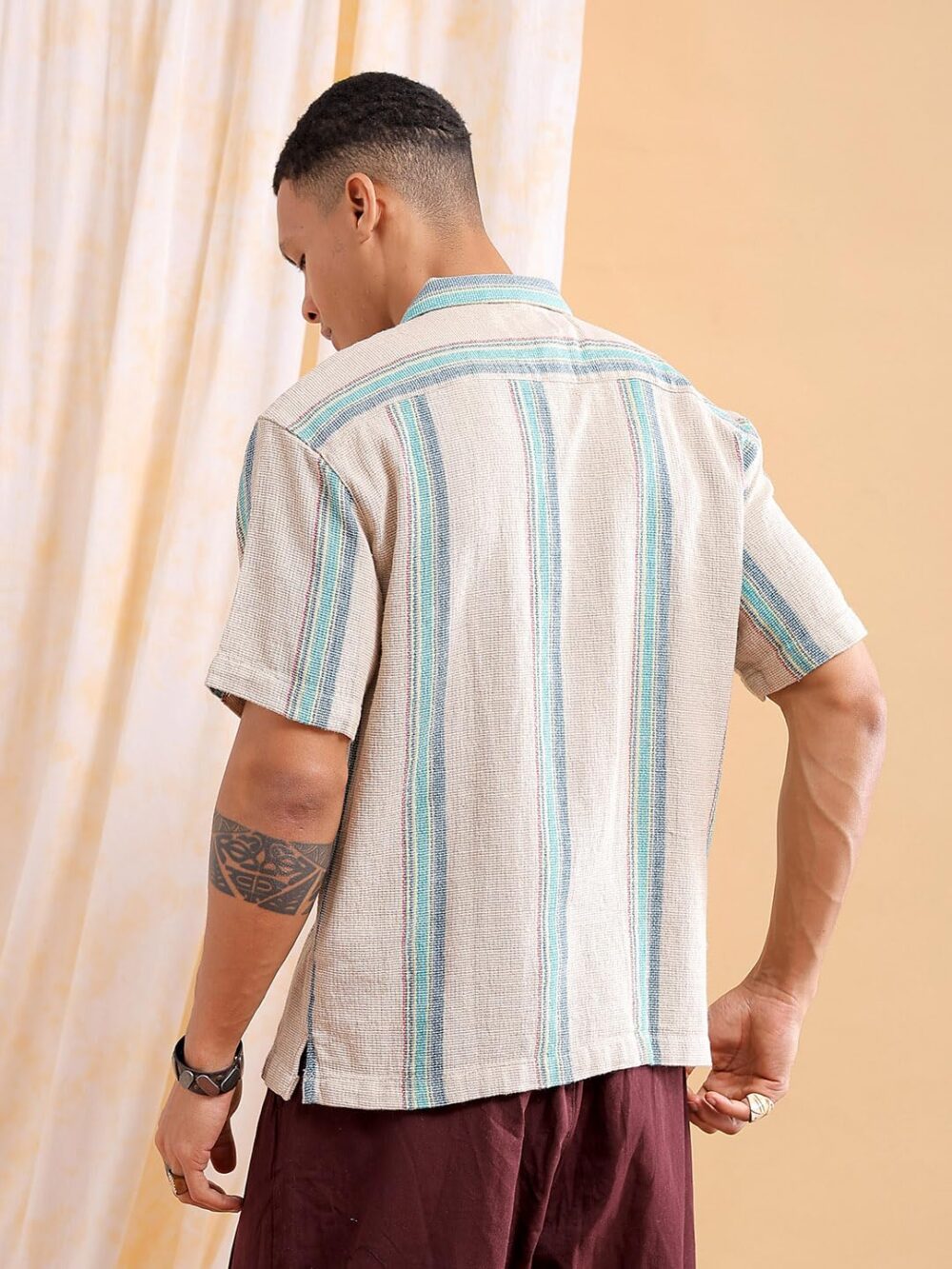 The Indian Garage Co Men's Cotton Relaxed Fit Shirt (0923-SHMKRS-08-01_Off White, Large - Image 3