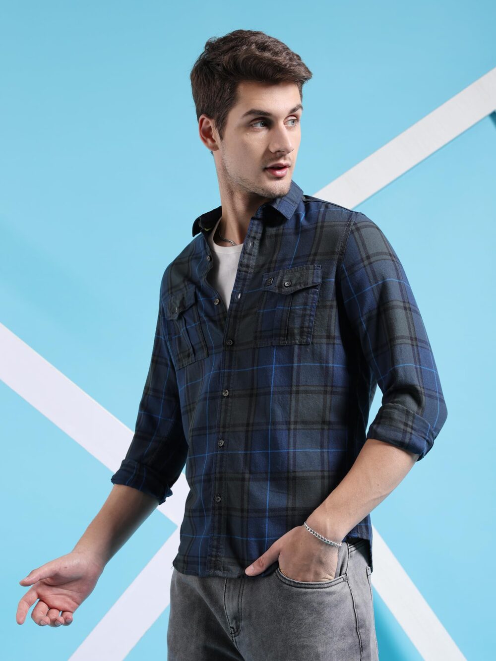 The Indian Garage Co Men's Checkered Regular Fit Shirt (0123-SHYDCH-38-01_Blue M) - Image 2