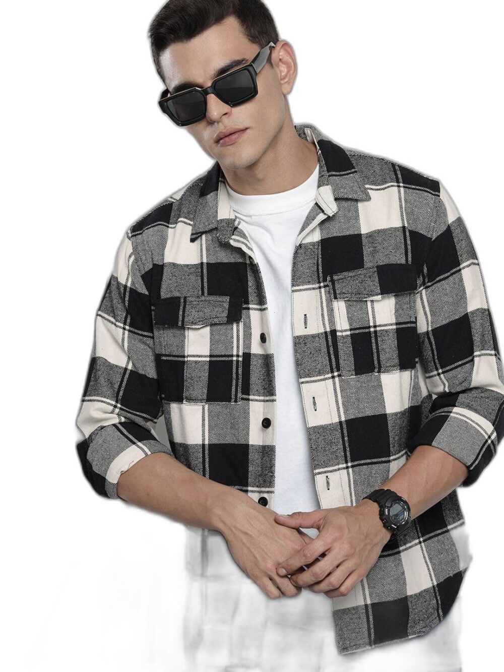 The Indian Garage Co Men's Checkered Regular Fit Shirt (0924-SHBRCH-02-02-Black-L_Black